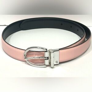 Ralph Lauren Women's Pale Pink Leather Belt with Silver Buckle Skinny Width